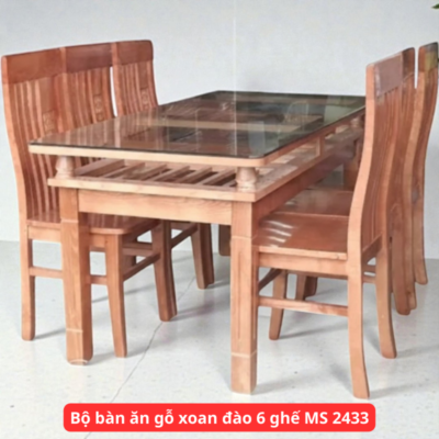 Bộ bàn ăn gỗ xoan đào 6 ghế MS 2433