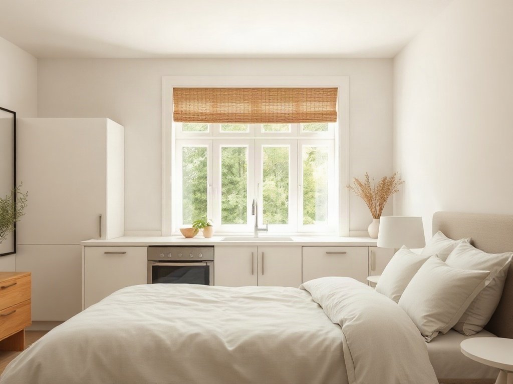 Ánh sáng chiếu qua cửa sổ bếp chiếu sáng khu vực nấu ăn