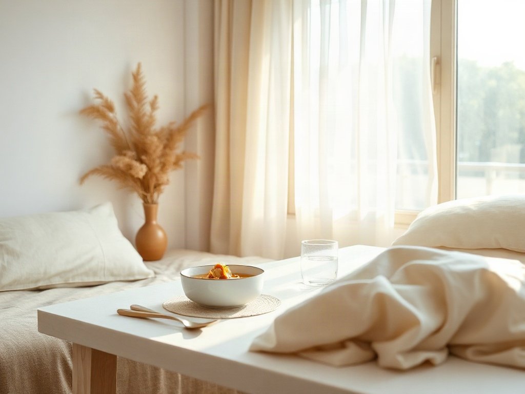 bàn ăn bài trí đẹp với bát súp gà nóng