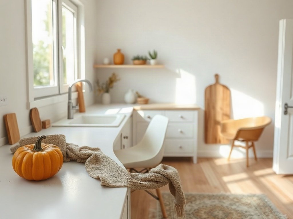 Bàn bếp hiện đại với súp bí đỏ