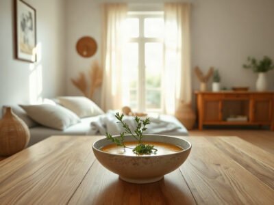 Bát canh bí đao với thảo mộc tươi