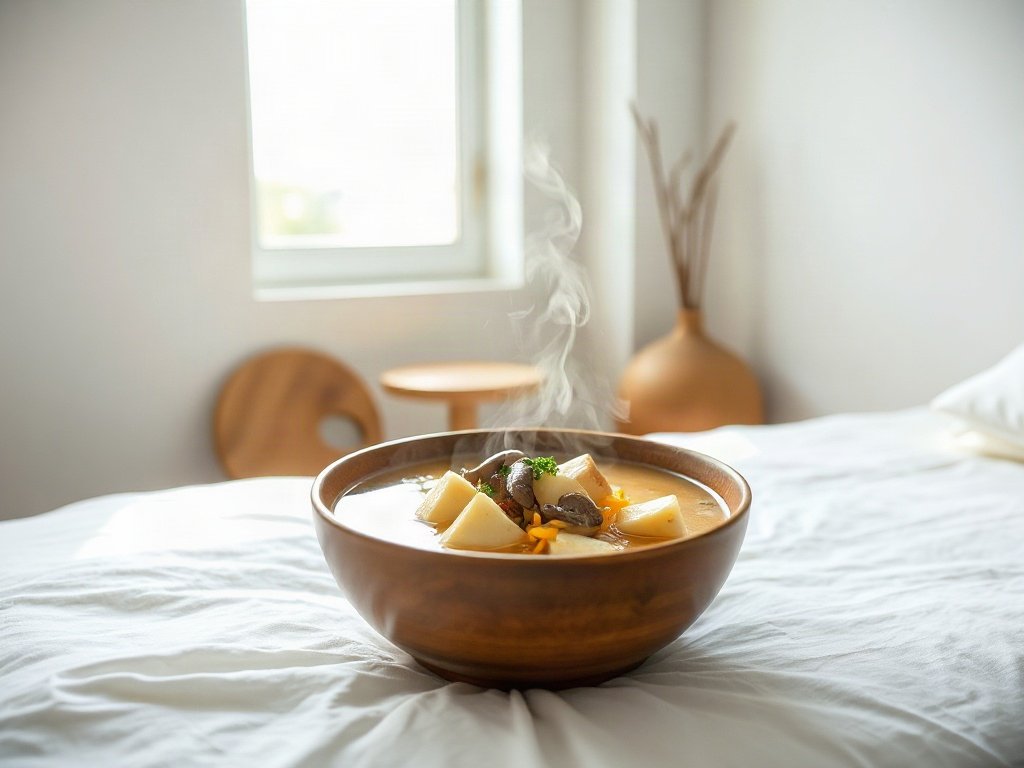 Bát canh đậu phụ nấm nóng hổi