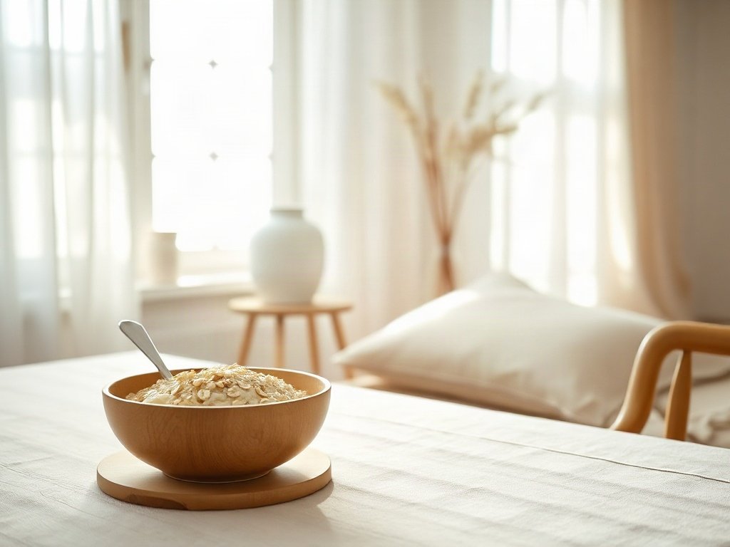 Bát cháo yến mạch trên bàn ăn