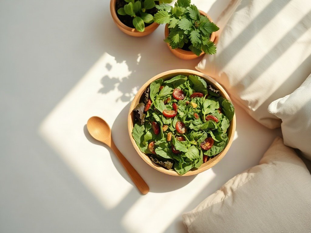 bát salad với rau lá tươi