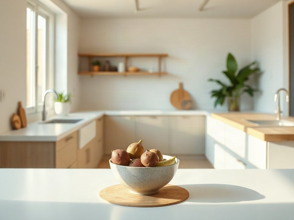 Bát sấu xanh và khoai môn trên kệ bếp
