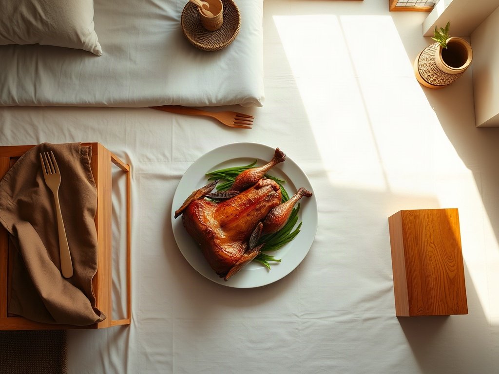 Bày vịt nướng trong không gian Việt Nam truyền thống