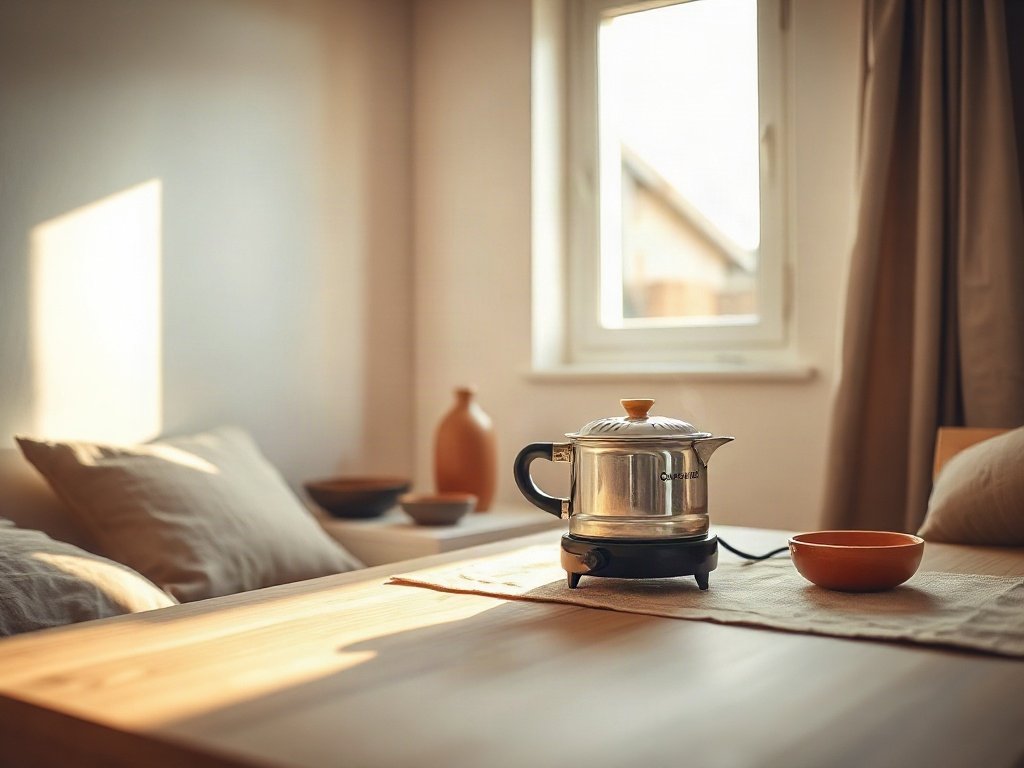 Bếp ga mini giữ ấm nồi lẩu trên bàn ăn