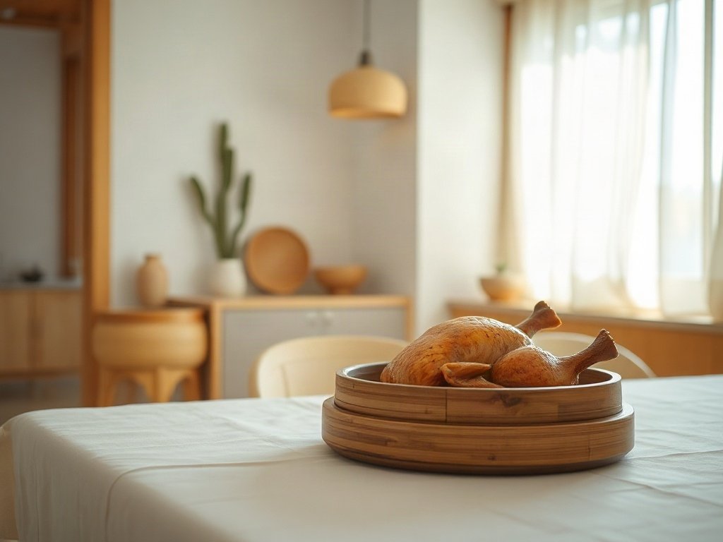 Bếp kiểu Á với món gà hấp