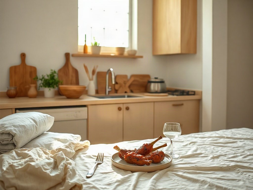 Bếp Việt hiện đại phong cách với thịt kho trưng bày