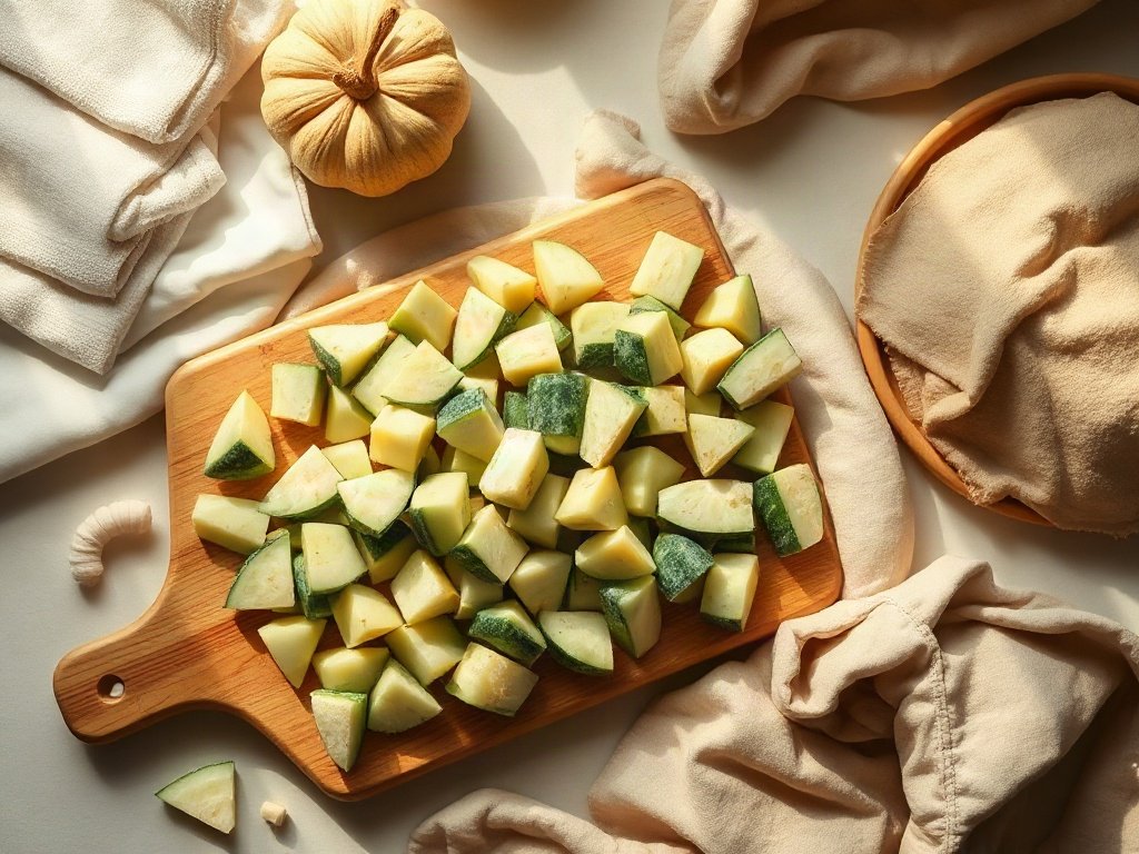 Bí đao cắt nhỏ trên thớt