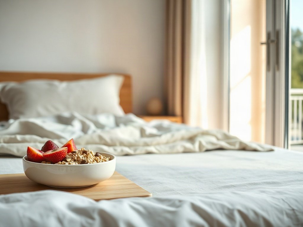 Bữa sáng của người yêu thể thao với bát cháo yến mạch và trái cây