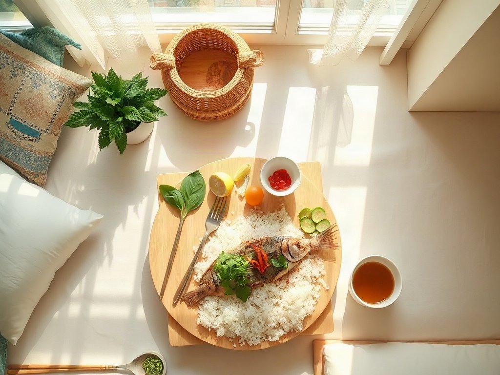 Bữa tiệc ngoài trời Việt với cá, rau thơm, cơm