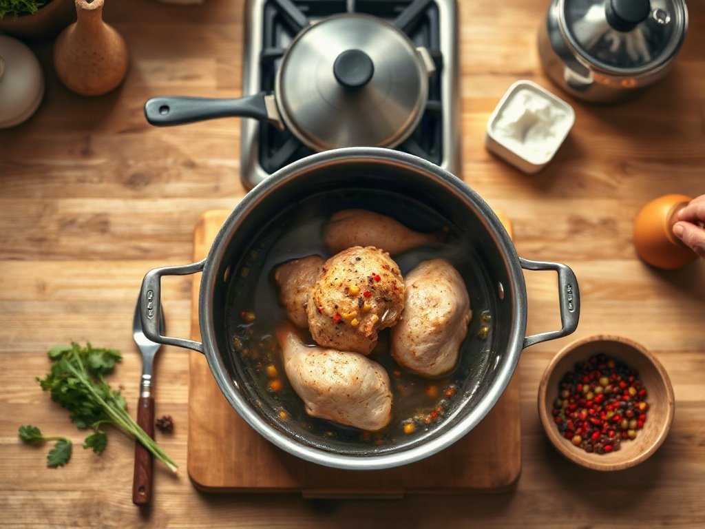 Bước 1: Luộc sơ gà để săn thịt - gà bó xôi chiên giòn