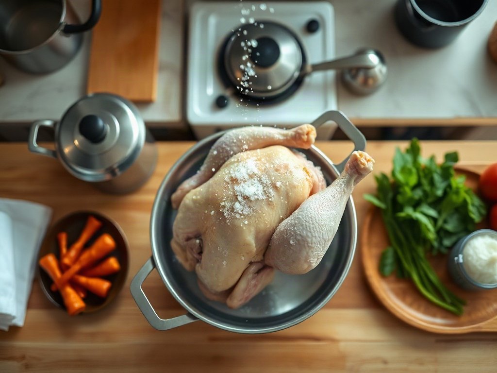 Bước 1: Rửa gà với nước muối loãng - gà ta tươi