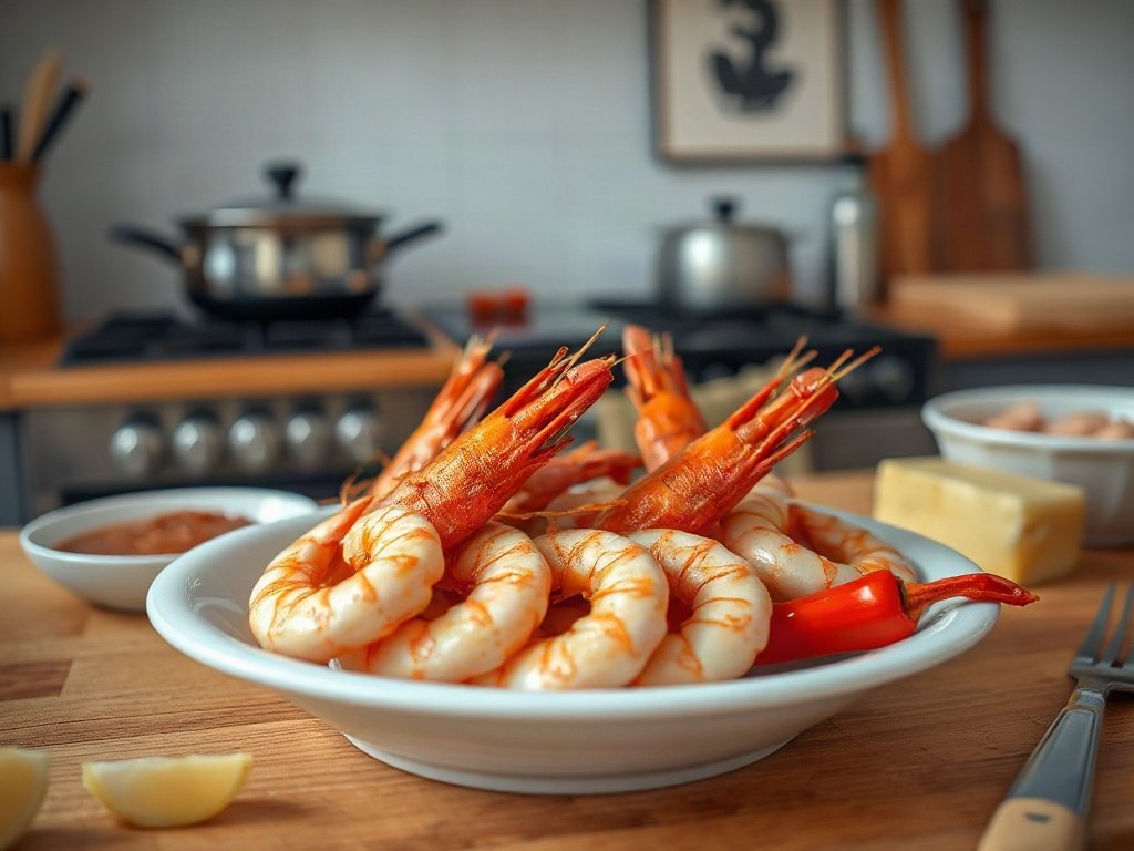 Bước 10: Trình bày tôm trên đĩa với ớt tươi