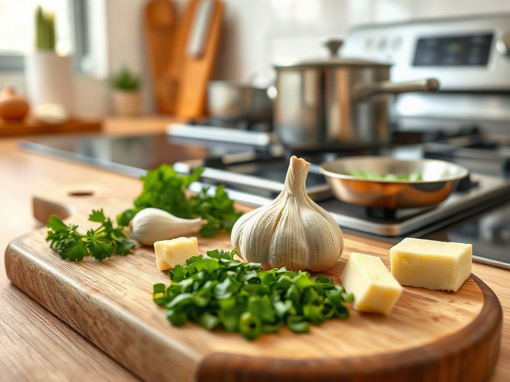 Bước 2: Băm tỏi và rau thơm để tạo hương vị - hương vị bơ tỏi
