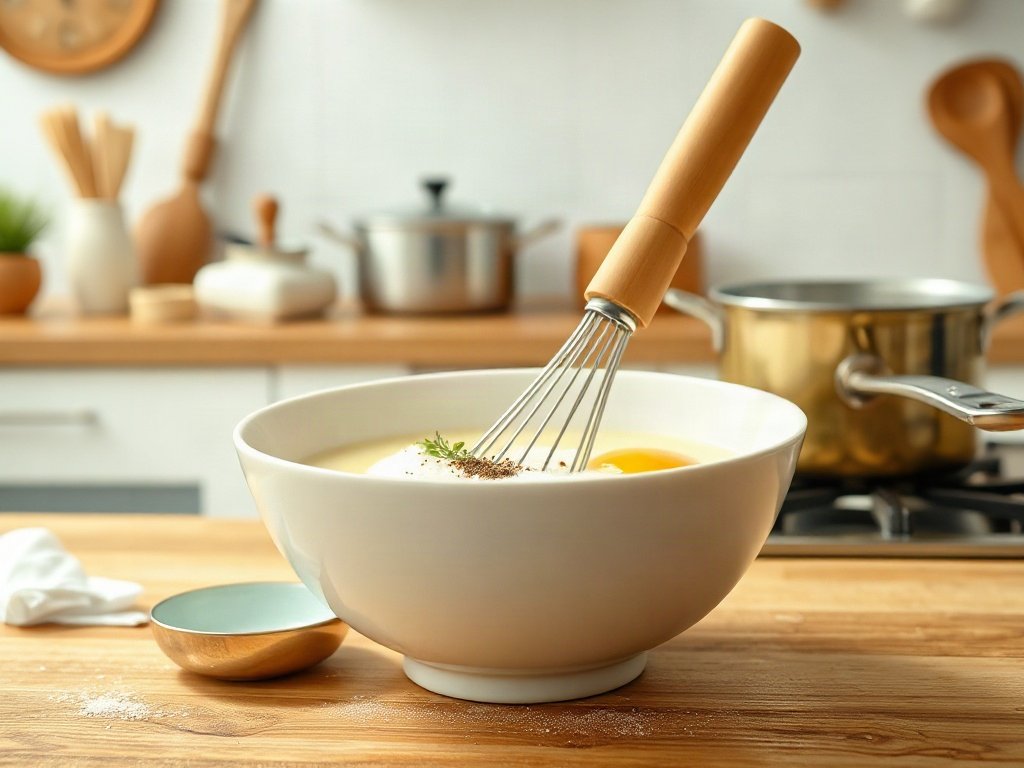 Bước 2: Đánh trứng với sữa, muối và tiêu - cách làm trứng xốp