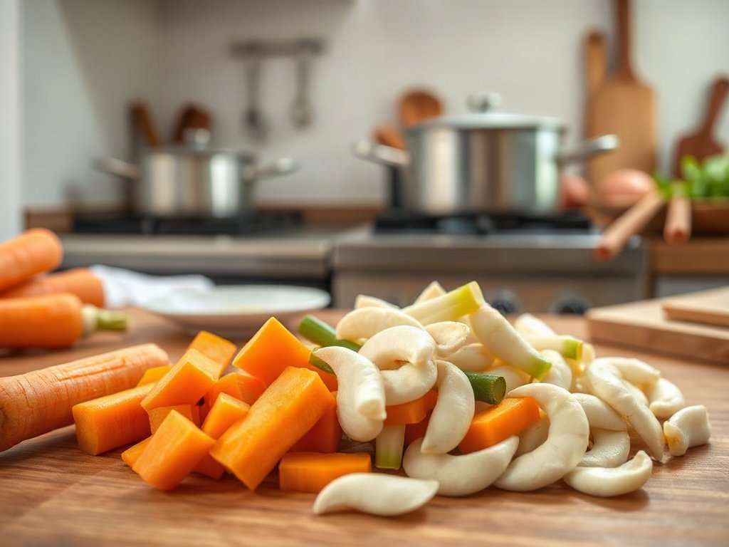 Bước 3: củ năng và cà rốt đã cắt lát - làm gà tiềm thuốc bắc hạt sen