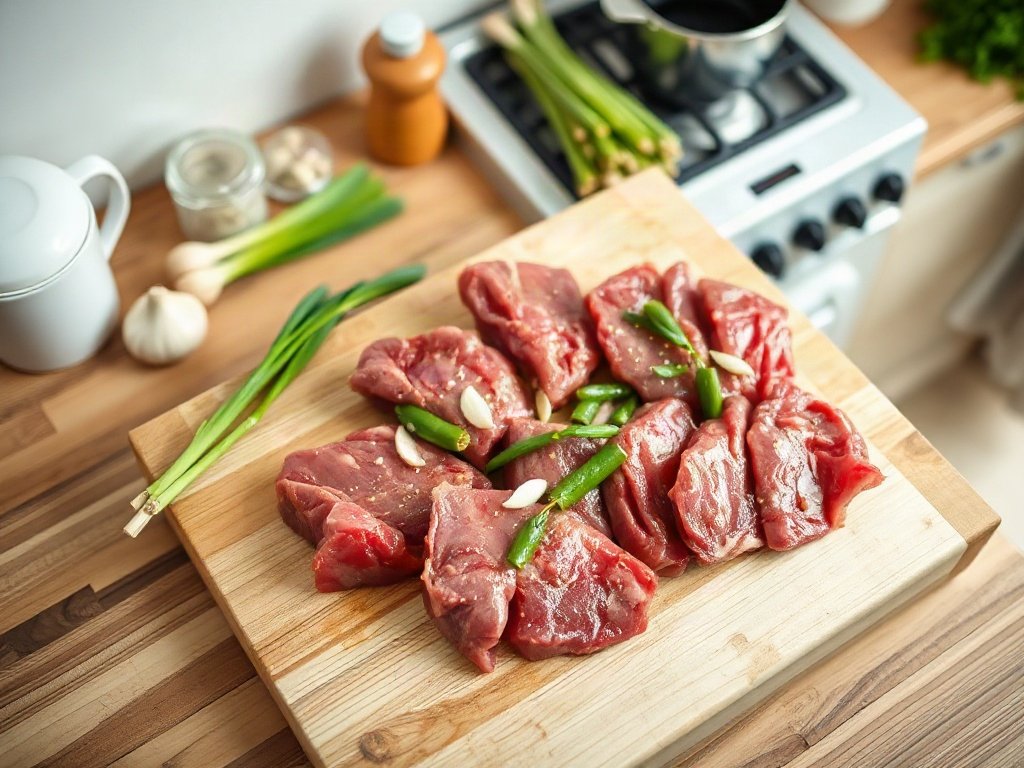 Bước 3: ướp bò với sả và tỏi băm - bò cuốn mỡ chài nướng