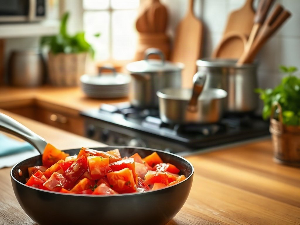Bước 3: xào cà chua trong chảo - trứng chiên bổ dưỡng