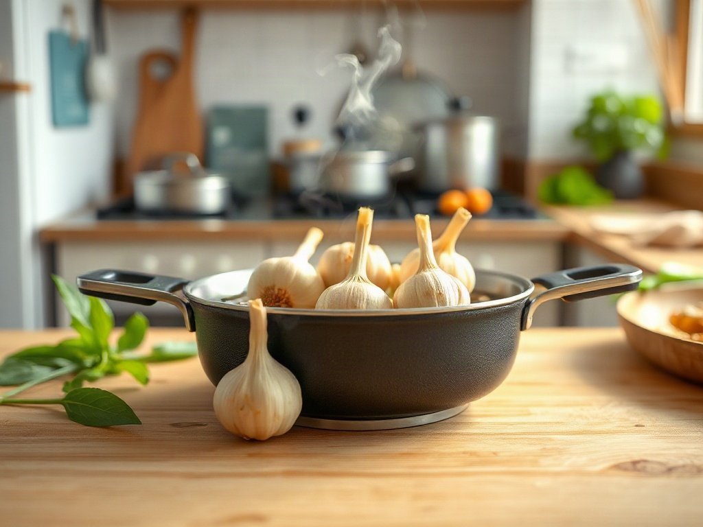 Bước 4: Phi tỏi vàng trong chảo - bò xào thiên lý tỏi phi