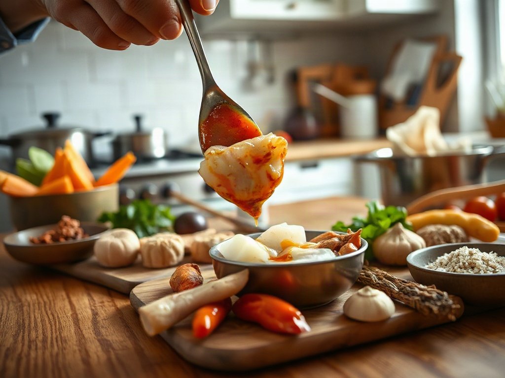 Bước 4: ướp mực với sa tế và gia vị - mực nướng sa tế
