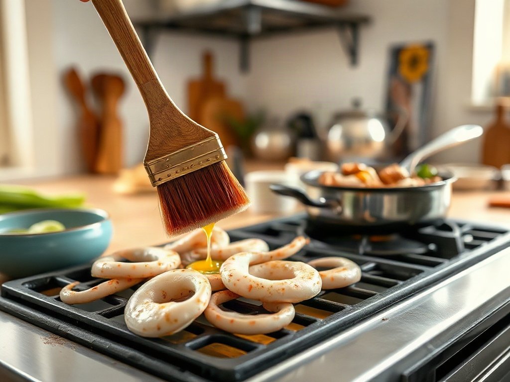 Bước 5: nướng mực trên vỉ, lửa nhỏ quay đều - chế biến mực khô