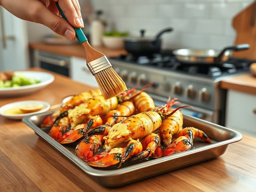 Bước 5: Phết bơ tỏi lên tôm để chuẩn bị nướng - ăn kèm tôm nướng