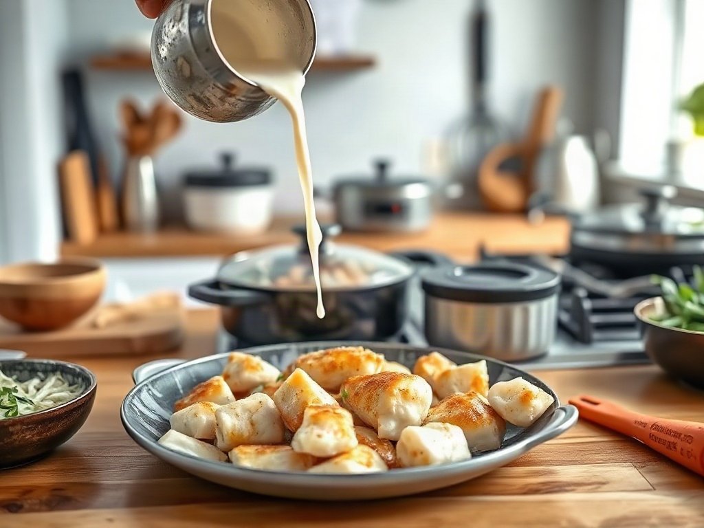 Bước 6: đổ nước cốt dừa vào chảo cá - nấu ăn gia đình