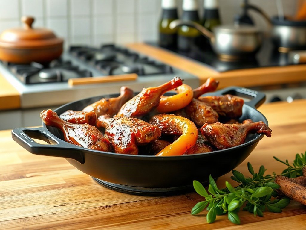 Bước 6: ướp thịt vịt đã ướp vào chảo - vịt kho gừng nghệ