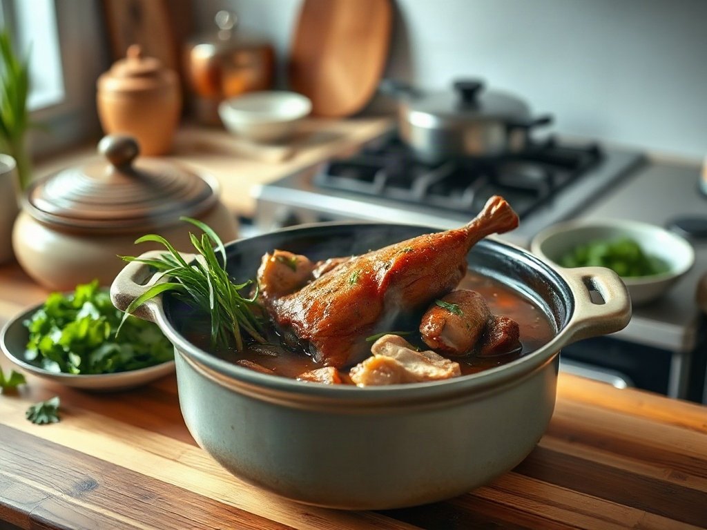 Bước 7: kho vịt trên bếp - vịt kho gừng nghệ