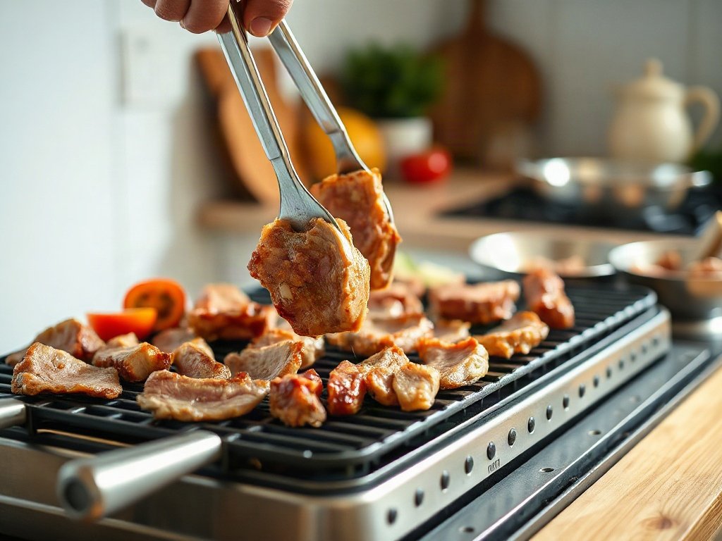 Bước 7: lật thịt trên vỉ nướng để chín đều hai mặt - món thịt nướng hấp dẫn