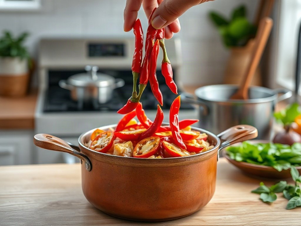 Bước 7: Rắc ớt và sả vào món ăn - thịt lợn chiên xù