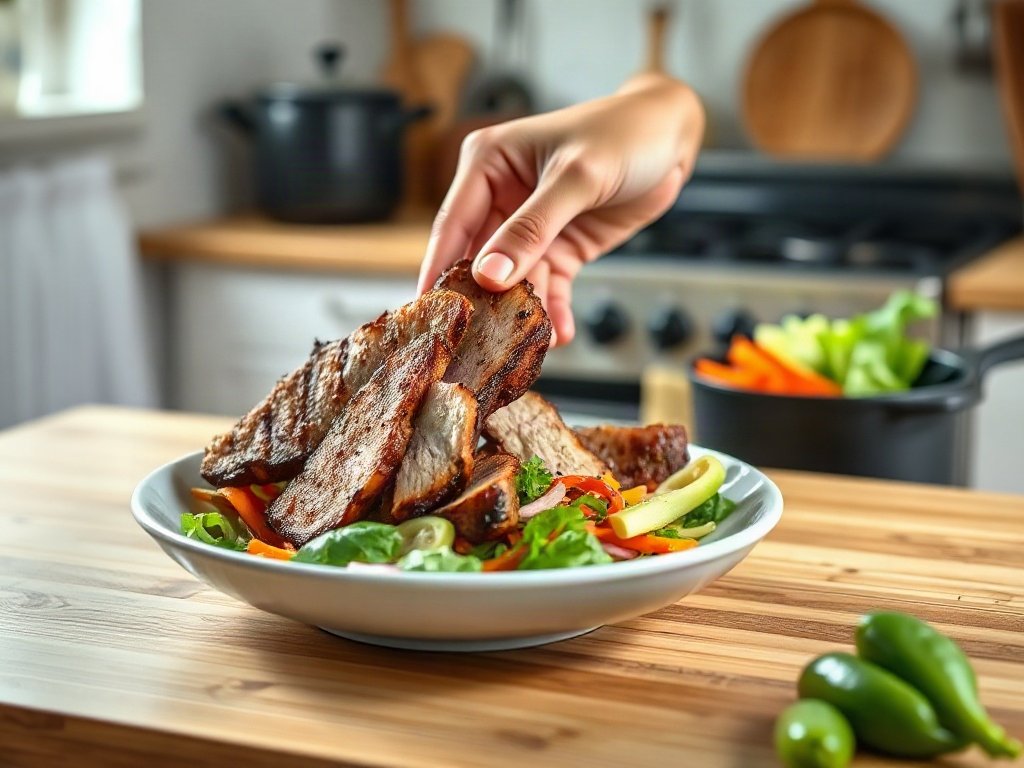 Bước 8: bài trí thịt nướng trên đĩa - cách chọn thịt heo ngon