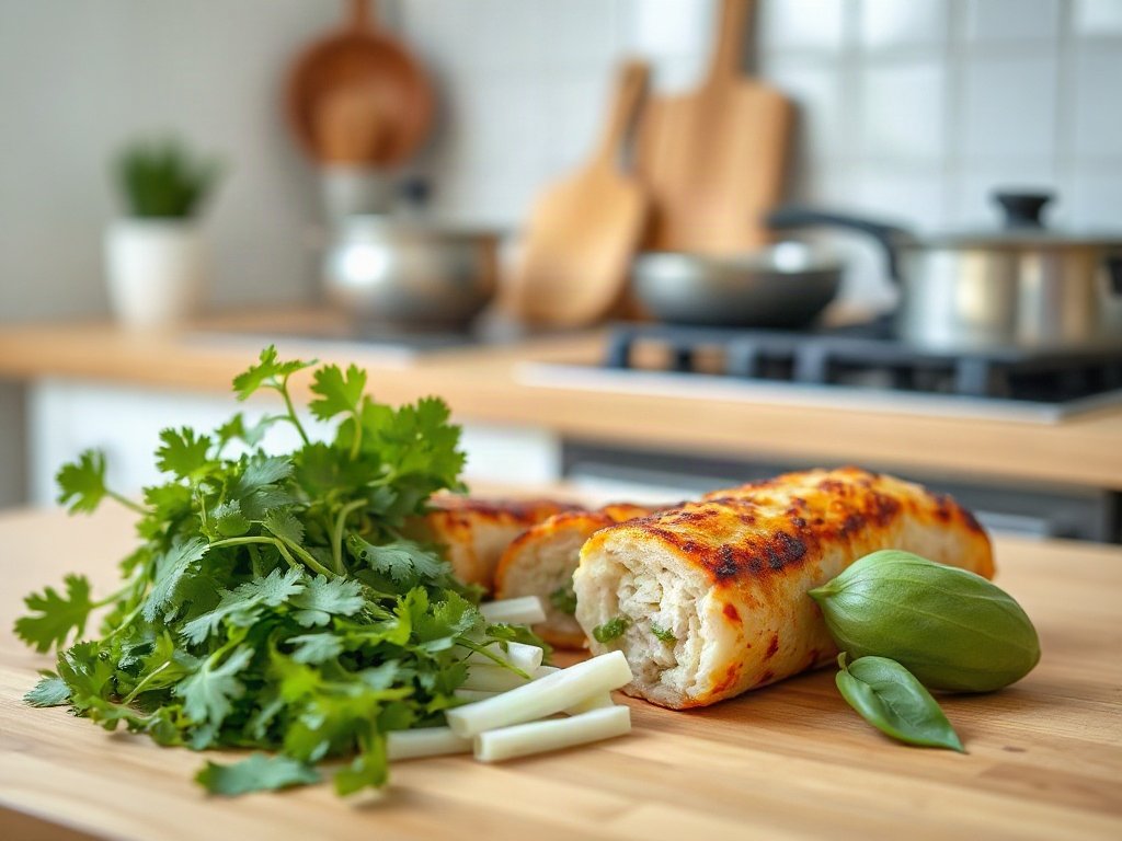 Bước 9: Thái rau thơm ăn kèm - nguyên liệu làm gà bó xôi