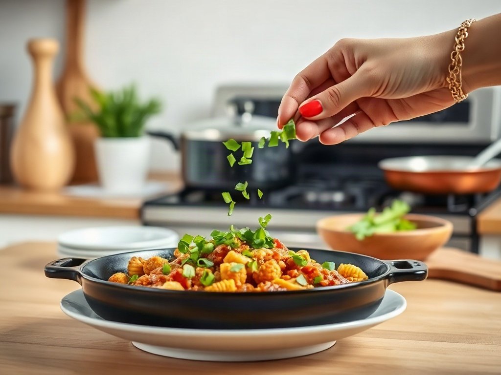 Bước 9: thêm hành lá và ngò rí - hương vị đặc trưng