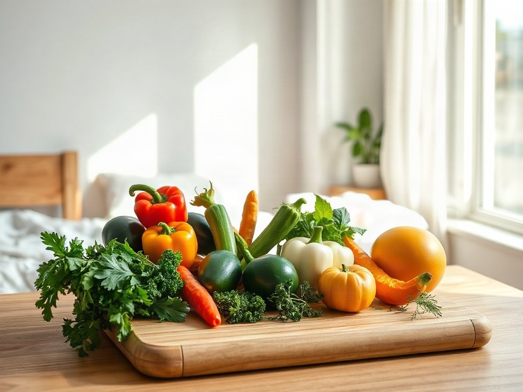 Các loại rau và thảo mộc đa sắc trên bảng thái