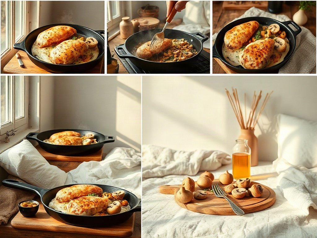 Các phương pháp nấu ức gà và nấm, kiểu ảnh ghép