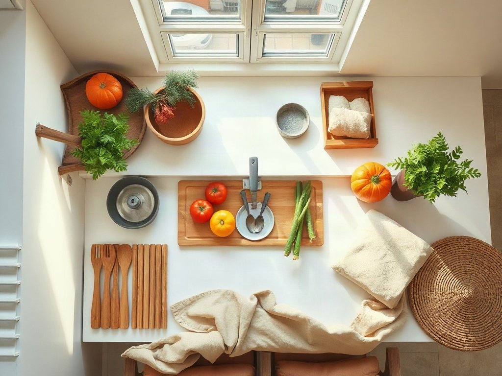 Căn bếp hiện đại sáng sủa với bí đao là trung tâm