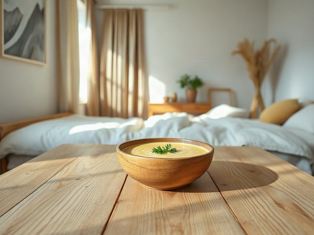 Canh bí đao trong bát mộc mạc