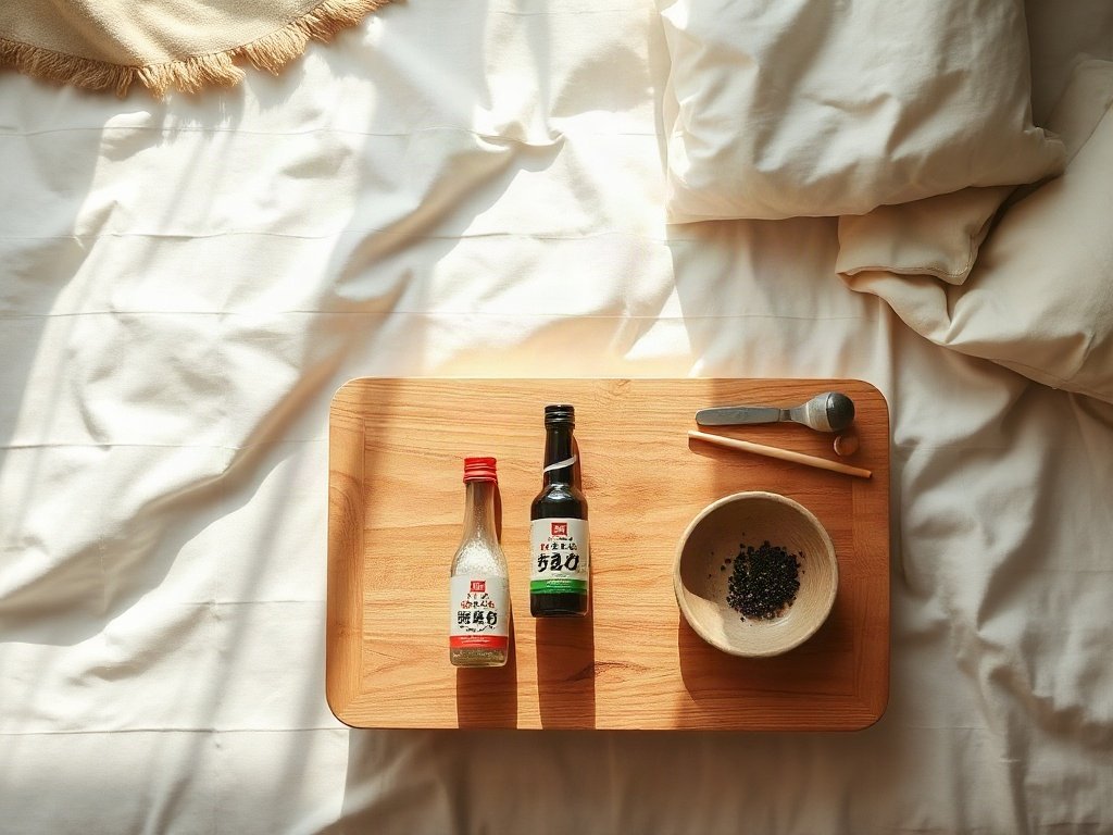 Chai xì dầu, muối biển, hạt tiêu đen