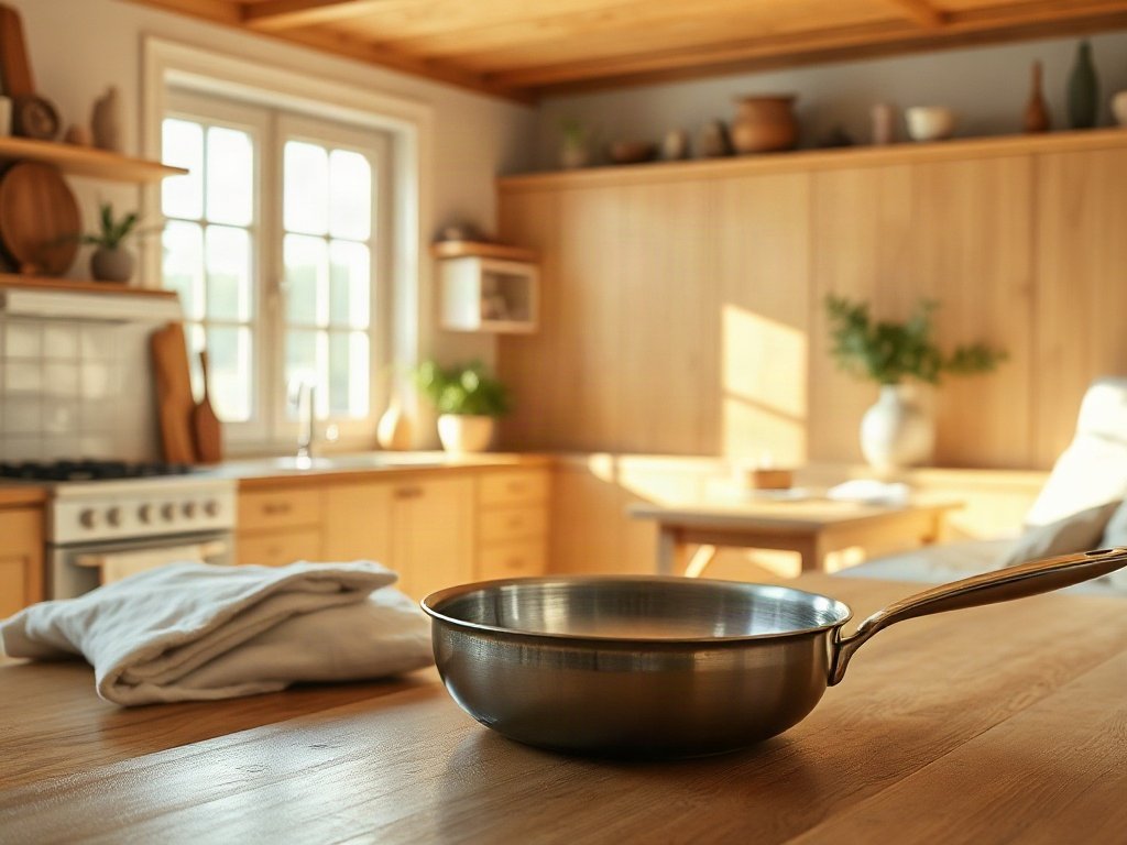 Chảo chống dính trong căn bếp ấm cúng