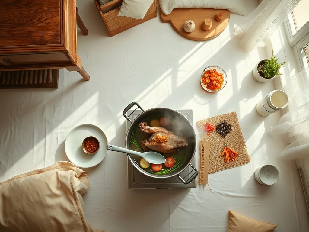 Chuẩn bị lẩu vịt truyền thống với nguyên liệu tươi
