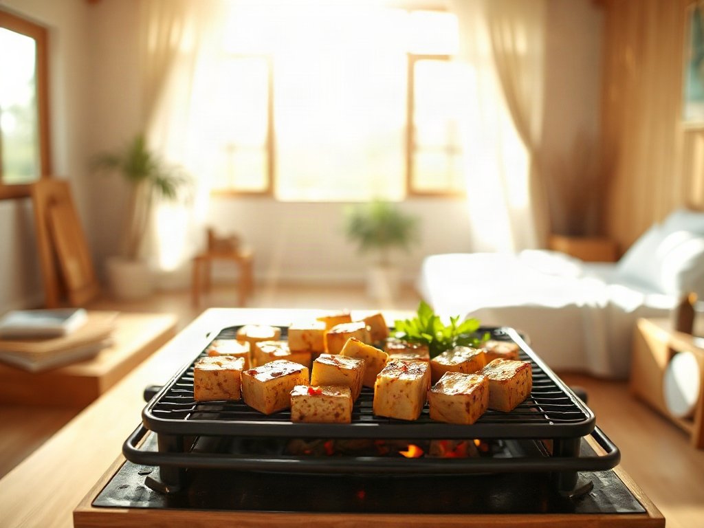 Đậu phụ nướng sả ớt trên vỉ nướng