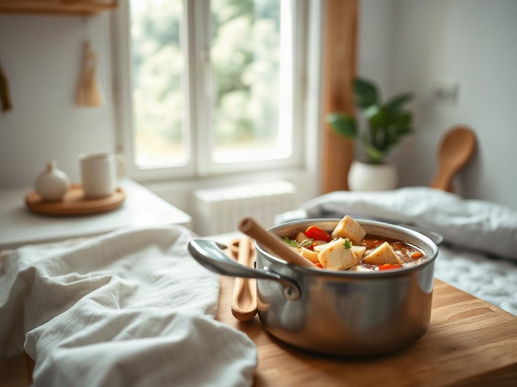 Đậu phụ sốt cà chua đang nấu