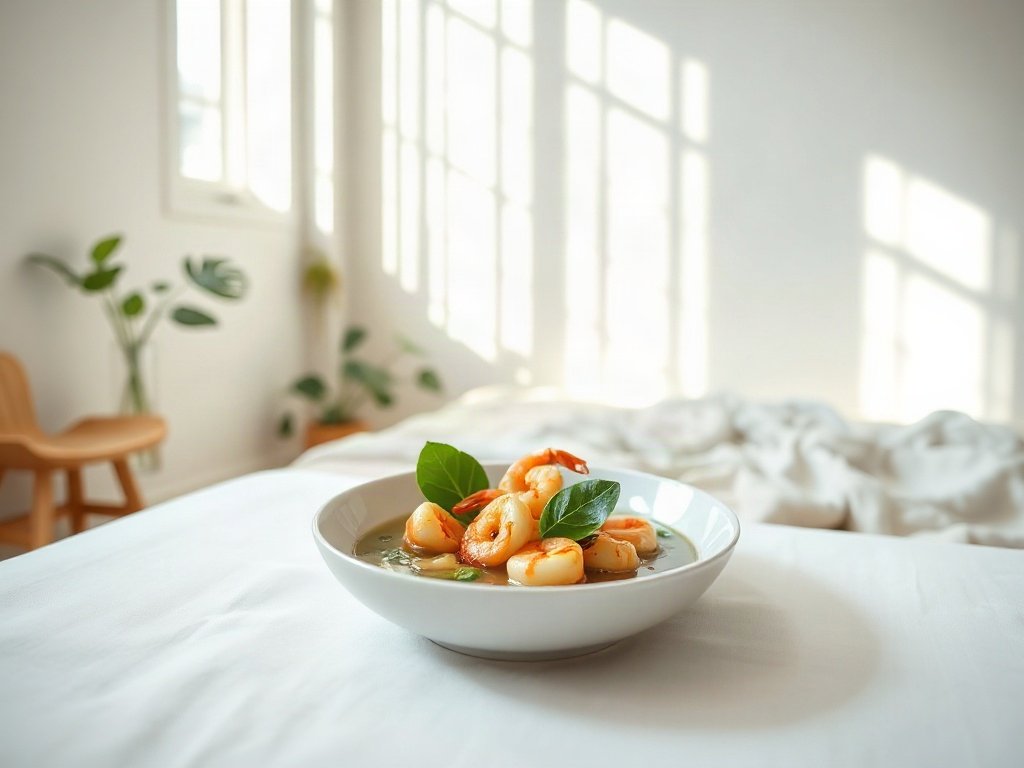 Đĩa canh tôm và rau muống