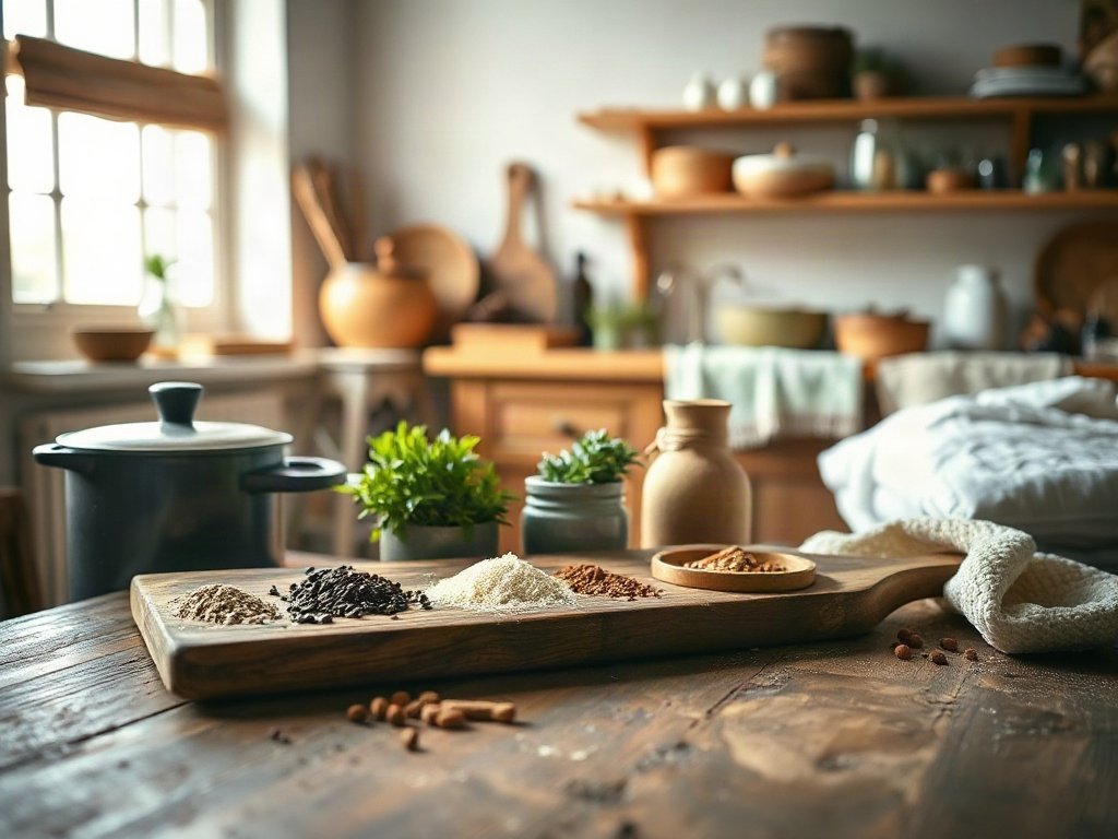 Gia vị và nguyên liệu sắp xếp để nấu ăn