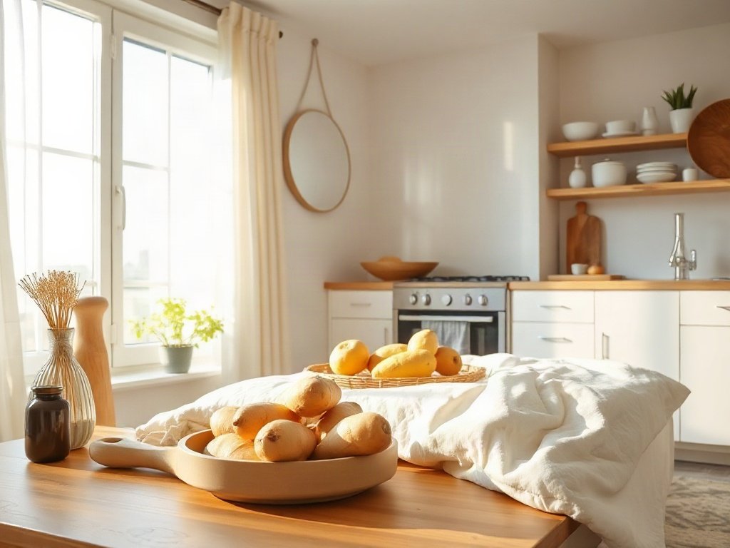 Gian bếp hiện đại với nguyên liệu khoai mỡ