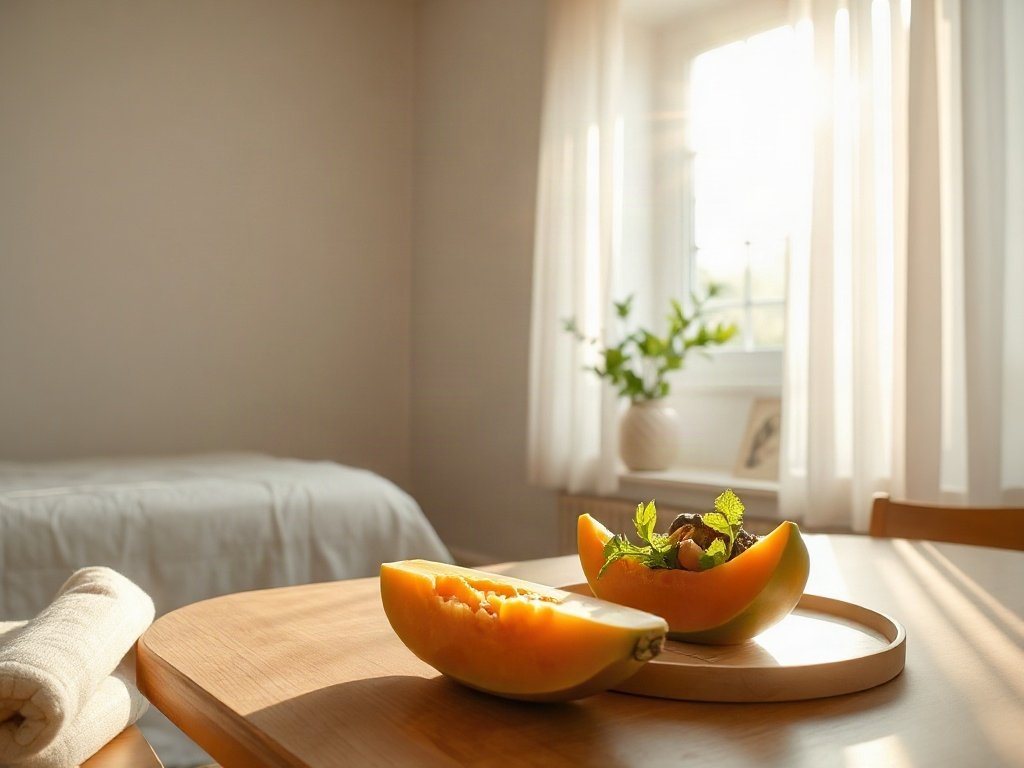 Gỏi đu đủ trên bàn ăn tối giản
