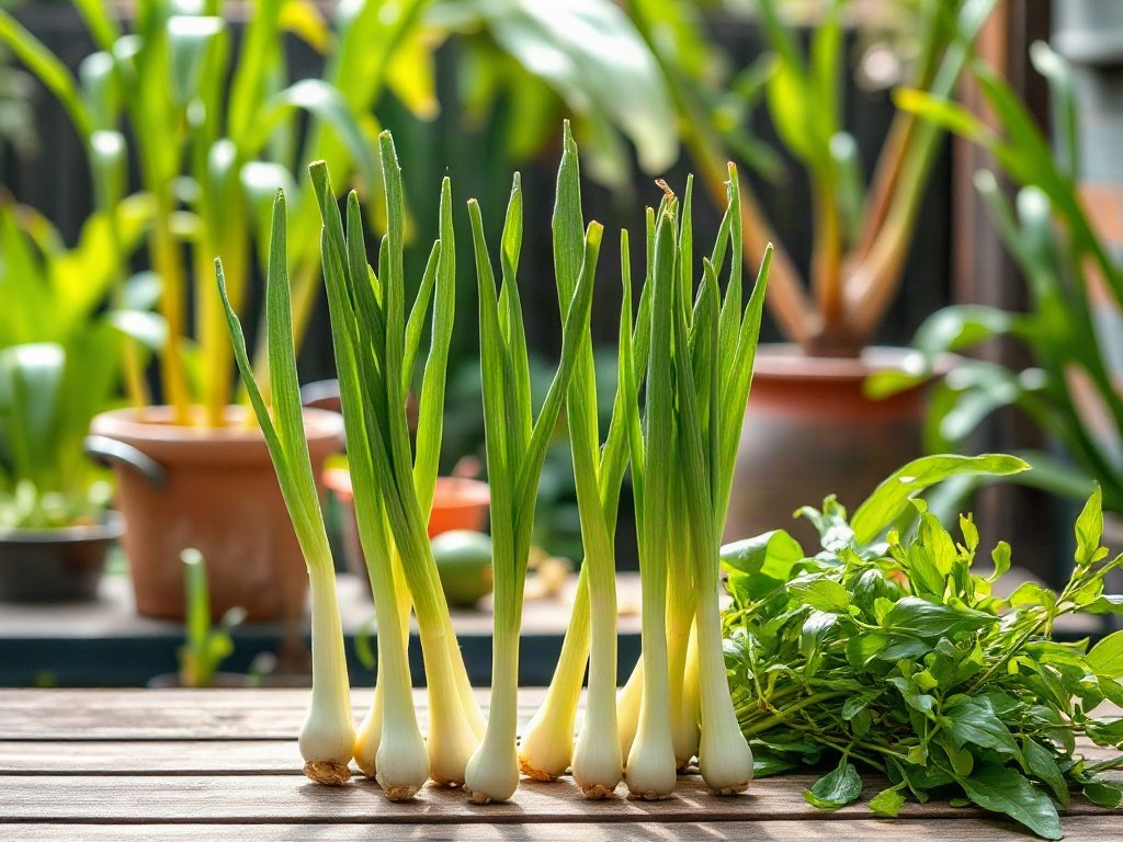 Hành lá tươi mọc trong vườn nhà